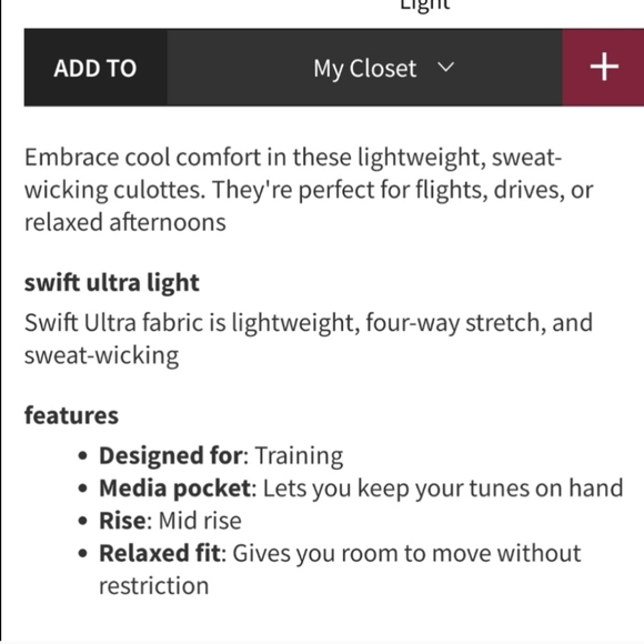 NWT Lululemon Wanderer Culottes Swift Ultra Light Fabric Pants 8 Cassis red - Picture 8 of 8